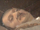 Close-up of incorrupt face of Saint Vincent de Paul