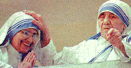 Sister Nirmala, new head of the Missionaries of Charity with Mother Teresa, founder of the order, before her death