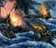 Battle at sea taken from the painting by Matthew Brooks