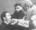 Joey receives Holy Communion from Padre Pio on the day Padre Pio told him to go to Garabandal